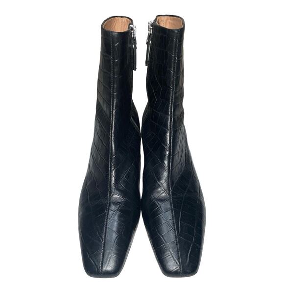 ARKET Black Embossed Croco Pattern Square Toe Ankle Boots Size: EU 40 /US 8.5 - Picture 2 of 10